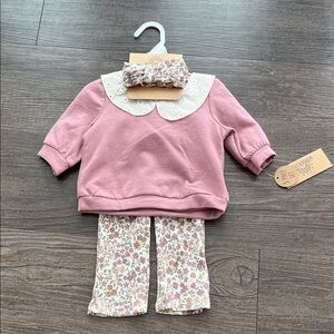 Pink Baby Sweatshirt Set with Floral Leggings Size 0-3 Months